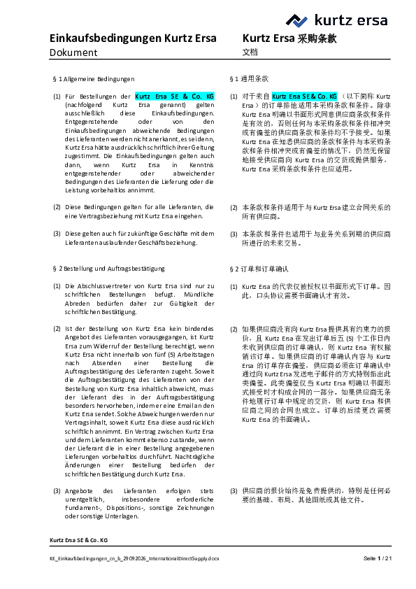 Kurtz Ersa Einkaufsbedingungen (CN international suppliers)