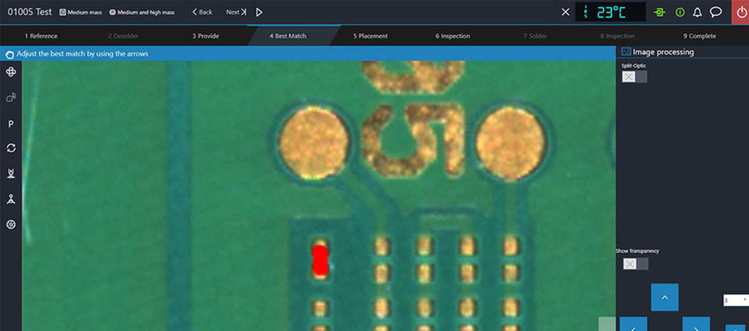 Screenshot zeigt die Darstellung eines 01005-Bauteils nach automatischer Ausrichtung
