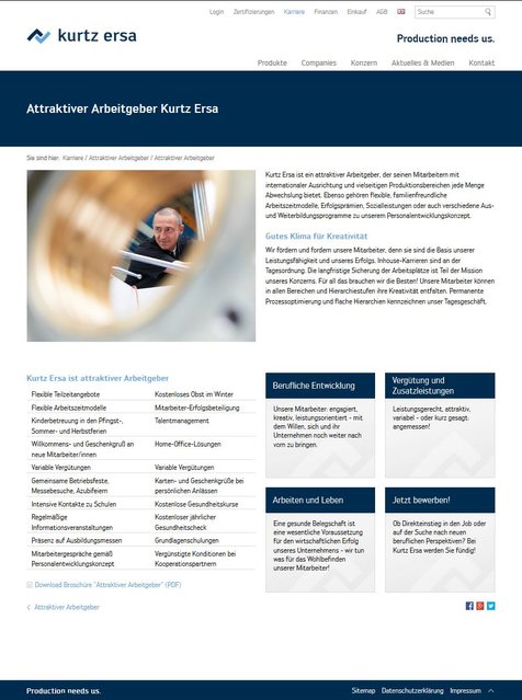 Kurtz Ersa-Website: Startseite "Attraktiver Arbeitgeber"