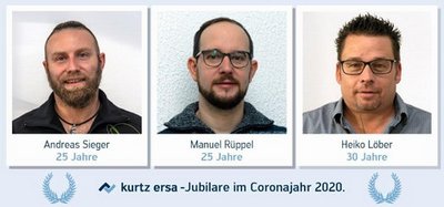 Die Kurtz GmbH Betriebsjubilare (v.l.n.r.): Andreas Sieger, Manuel Rüppel (beide 25 Jahre) und Heiko Löber (30 Jahre)