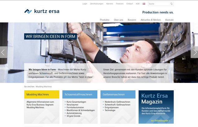 Kurtz Ersa-Website: Startseite "Moulding Machines"