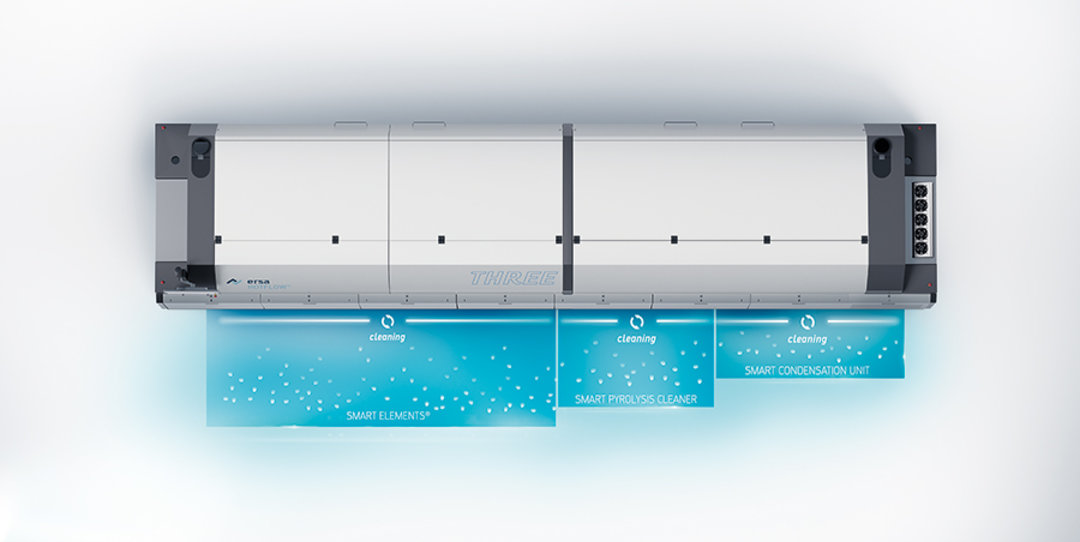 Ersa HOTFLOW THREE mit dreistufigem Reinigungssystem für bis zu 12 Wochen Dauerbetrieb Ersa HOTFLOW THREE mit dreistufigem Reinigungssystem für bis zu zwölf Wochen Dauerbetrieb