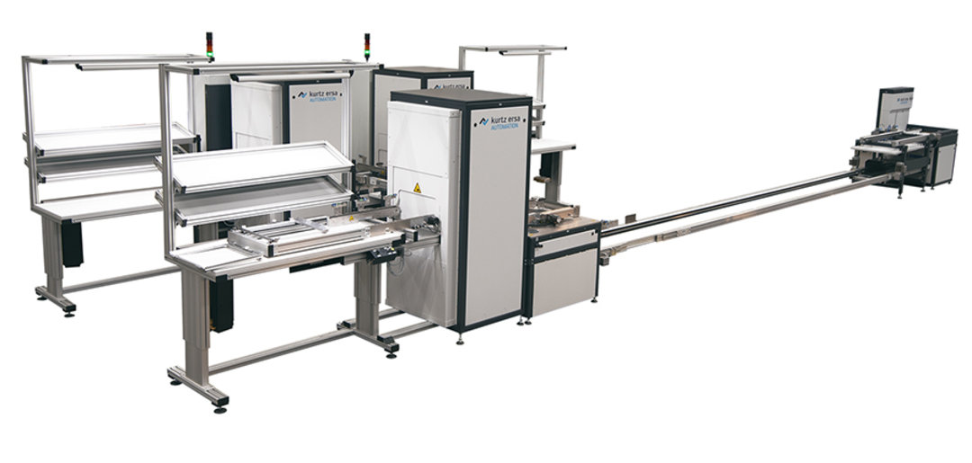 Aufbau der vollautomatisierten THT-Arbeitsplätze von Kurtz Ersa Automation ohne Lötanlage Aufbau der vollautomatisierten THT-Arbeitsplätze von Kurtz Ersa Automation ohne Lötanlage