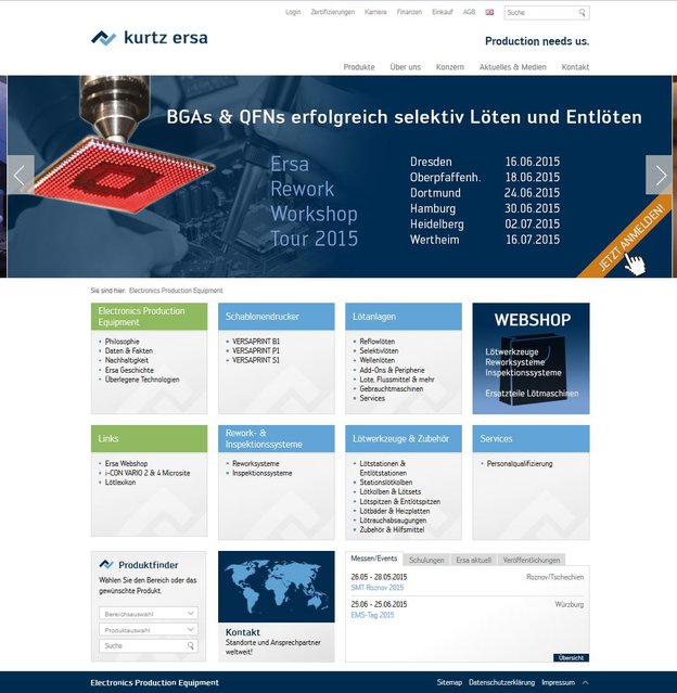 Kurtz Ersa-Website: Startseite "Electronics Production Equipment" (Ersa)