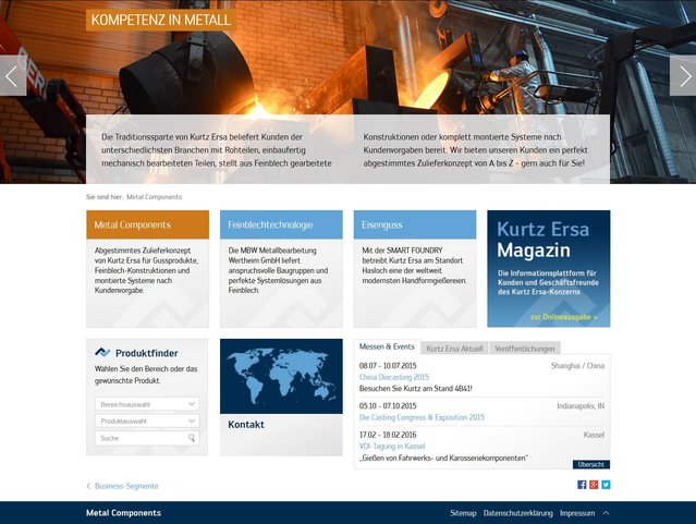 Kurtz Ersa-Website: Startseite "Metal Components"